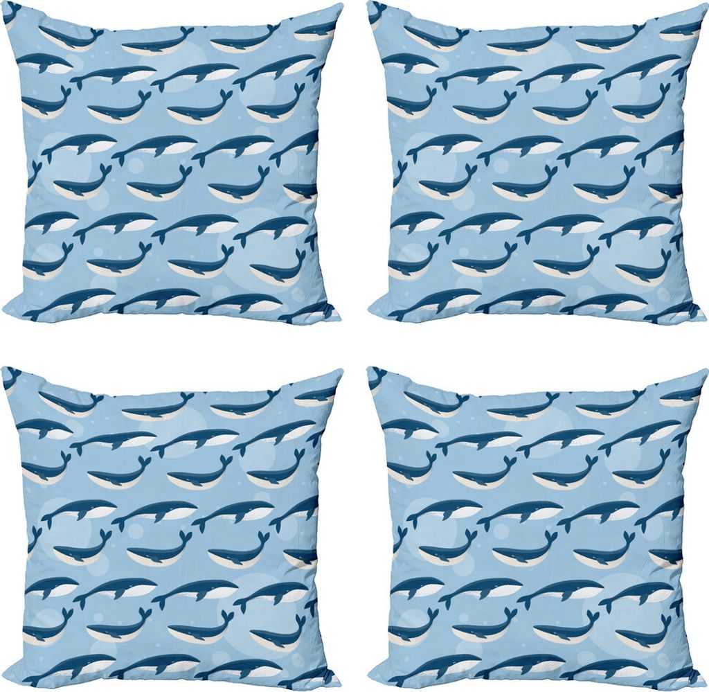 ABAKUHAUS Meerestiere Kissenbezug Set (4 Stück), Cartoon-Wal Wasser, Moderner Doppelseitiger Digitaldruck, 60 cm x 60 cm, Blau Weiss