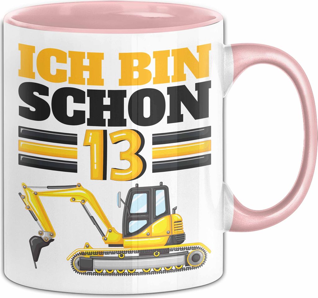 13. Geburtstag Geschenk Tasse Becher Jungs Bagger Ich Bin Schon 13 Teenager (Rosa)