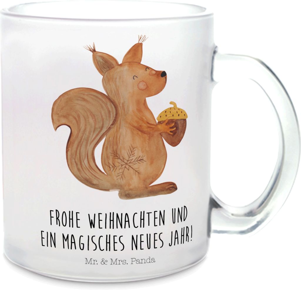 Mr. & Mrs. Panda Teetasse Eichhörnchen Weihnachtszeit - Transparent - Geschenk, Weihnachten, glastasse, Tee Tasse, Vogel, Glas, Pott, Guten Rutsch...