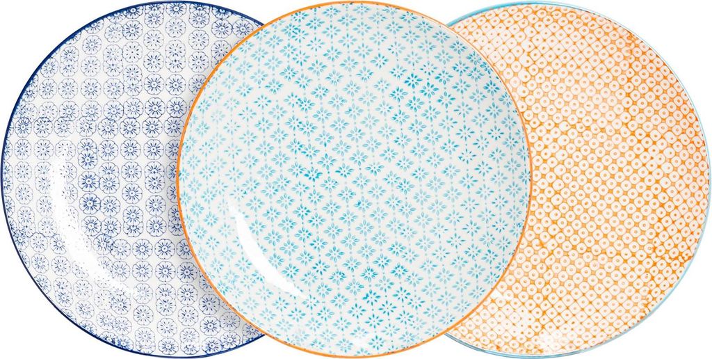Nicola Spring handbedruckte Essteller – 25,5 cm – 3 Farben Produktbild 