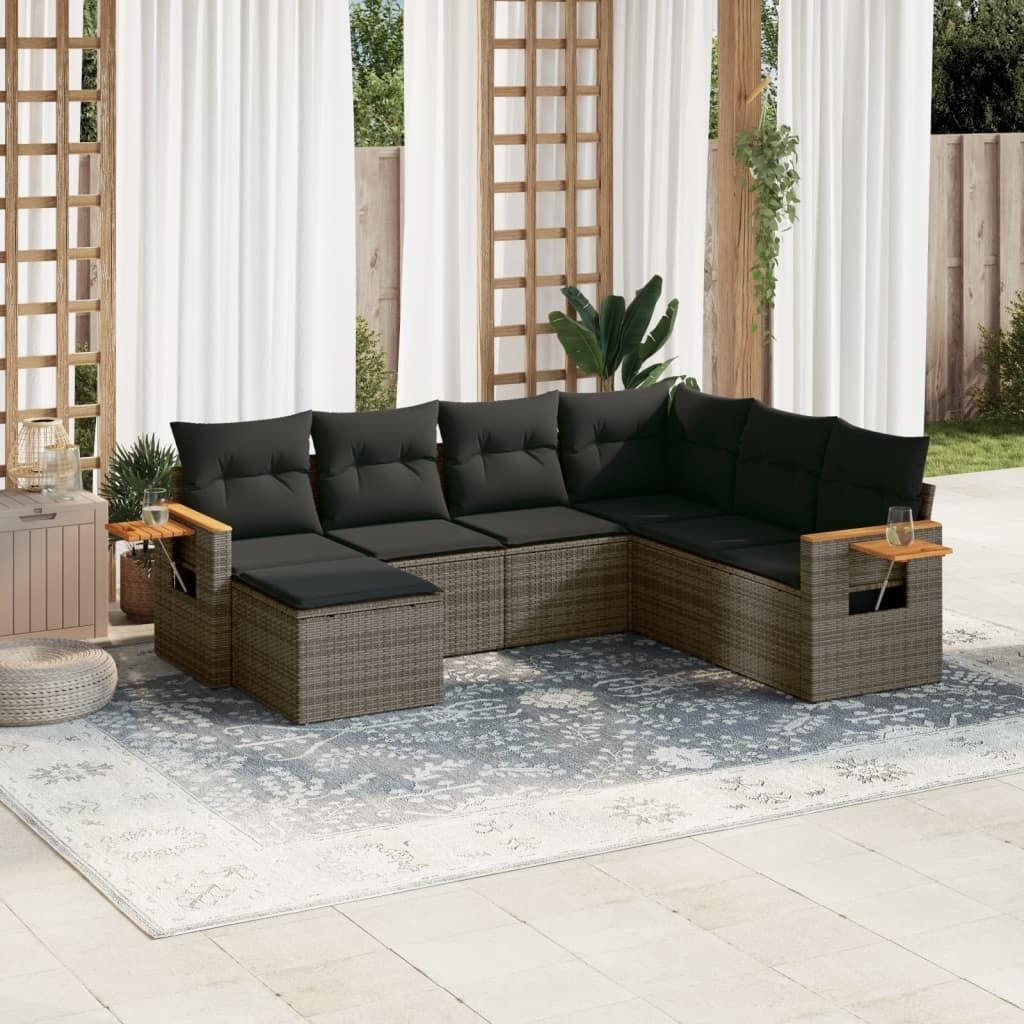 Maison Exclusive - 7-tlg. Garten-Sofagarnitur mit Kissen Grau Poly Rattan