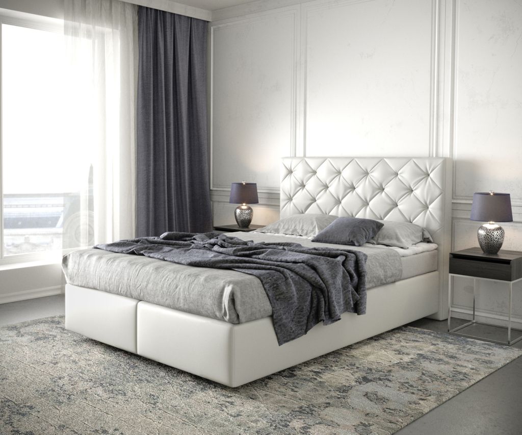 DELIFE Boxspringbett Dream-Great 140x200 cm Kunstleder Weiß mit Matratze und Topper