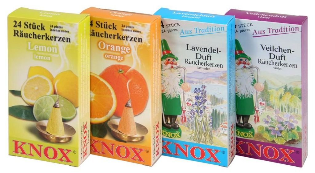 KNOX 4er Set Räucherkerzen Lavendel / Veilchen / Orange / Produktbild 