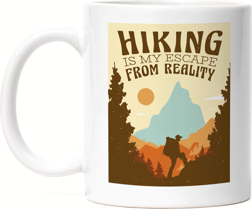 Hiking Is My Escape From Reality Tasse Weiß Berg Berge Hügel Gipfel Bergsteigen Wandern Wanderroute Bergschuhe