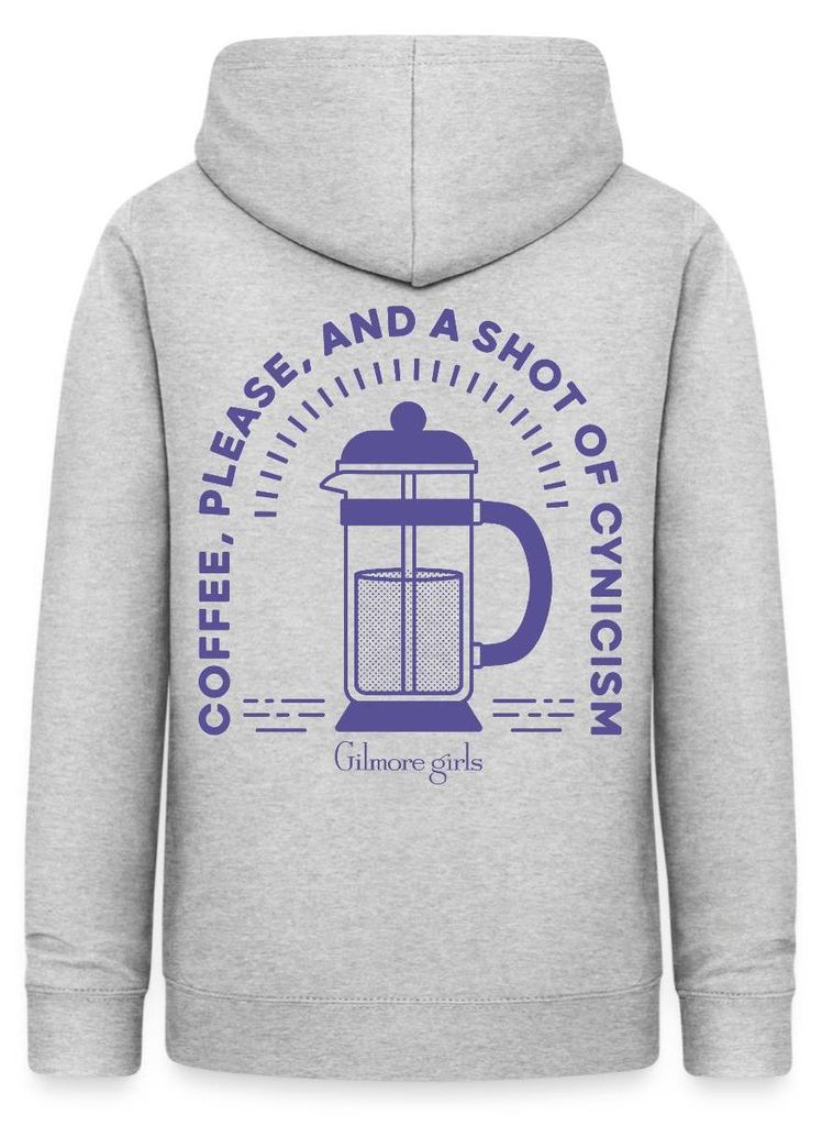 Spreadshirt Gilmore Girls French Press Mit Kaffeespruch Damen Hoodie, XXL, Hellgrau meliert