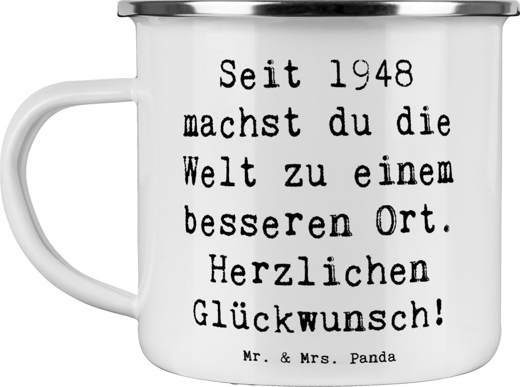 Mr. & Mrs. Panda Teetasse Spruch 1948 Geburtstag - Weiß - Geschenk, Seit, Alter, Emaille Tasse, becher, Pott, 75., Geschenkideen, großartige Lebe...