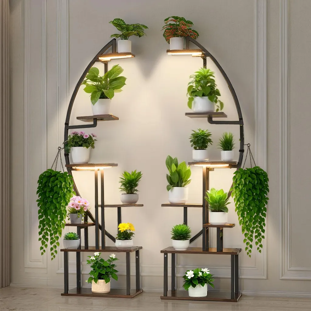 Étagère pour Fleurs à 7 Niveaux avec Éclairage LED Horticole - Pack de 2