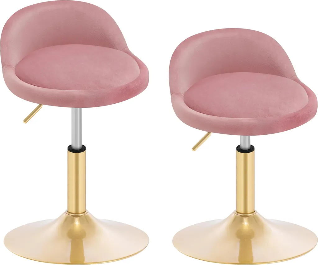 Tabouret réglable et pivotant en velours rose : confort et gain de place
