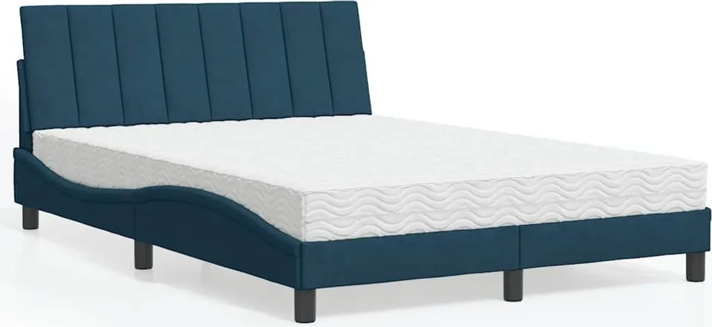 Lit 2 places 140x190 cm Hanko bleu en velours avec matelas inclus