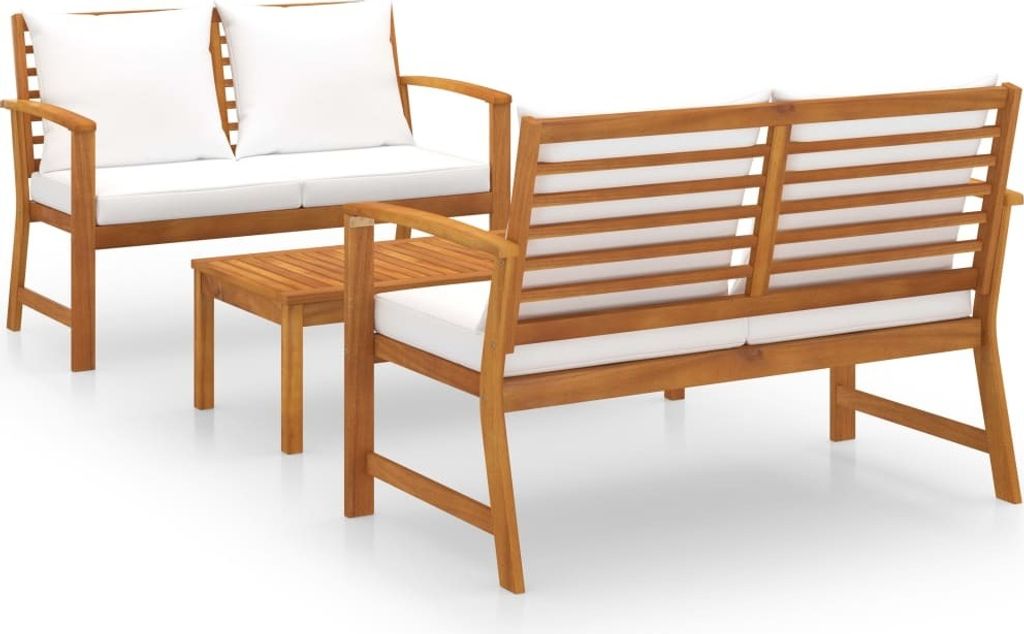3-tlg. Garten-Lounge-Set mit Auflagen Massivholz Akazie