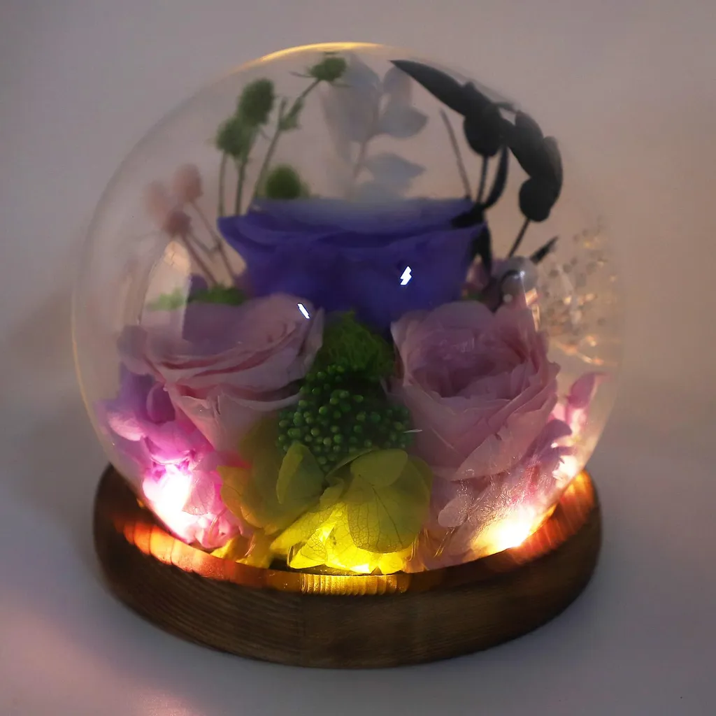 Lampe de Table LED Fleurs : Veilleuse Décorative en Boule de Verre - 5
