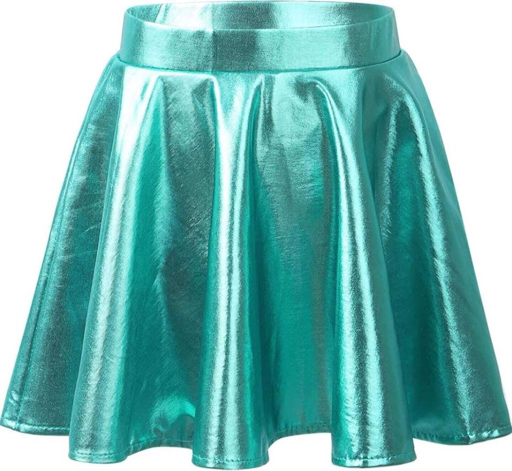 Mädchen Metallic Faltenrock – Gr. 158-164 Cm - Glänzender A-Linien Minirock für Tanz, Skating & Party Überknielang