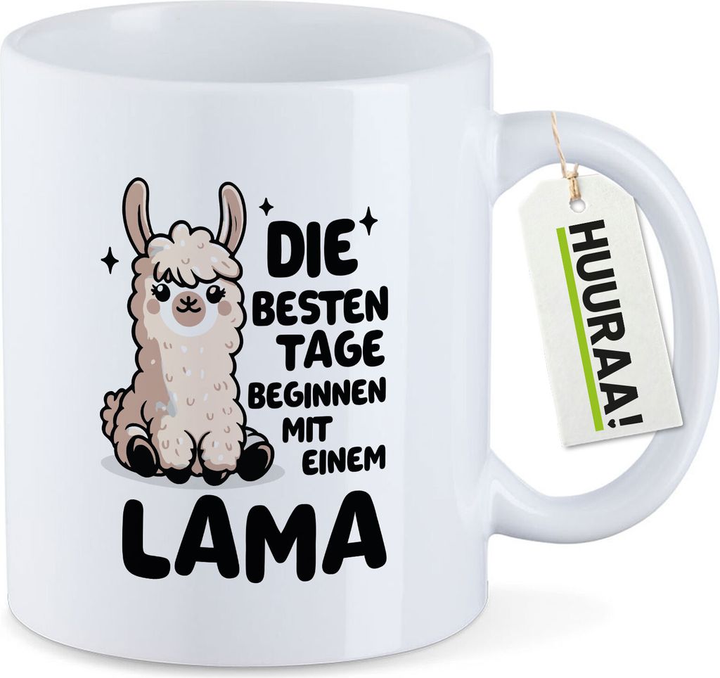 Huuraa Kaffeetasse Besten Tage beginnen mit einem Lama 330ml Weiß Keramik Kaffeebecher Geschenkidee