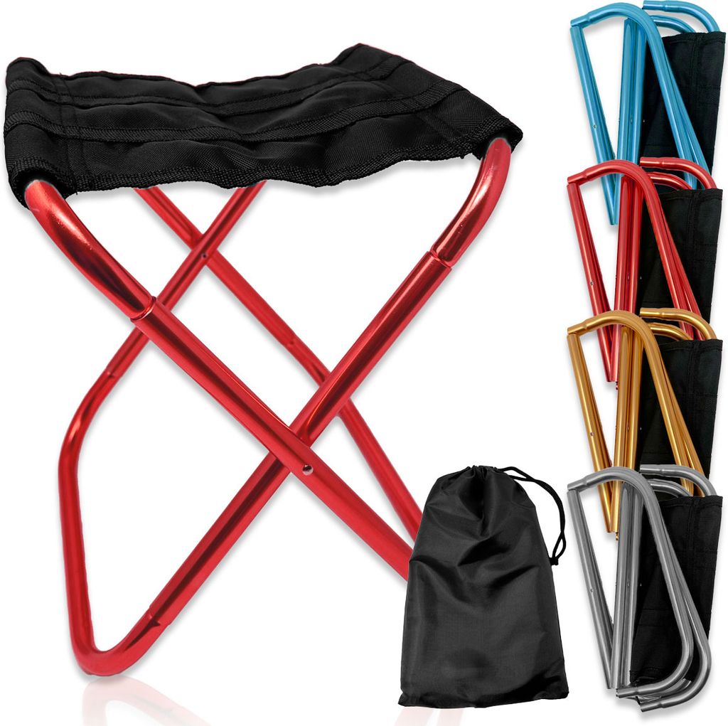 Kleiner Aluminium Klapphocker inkl. Aufbewahrungstasche Outdoor Camping Hocker Tragbar Angelstuhl Campingstuhl Stuhl Rot