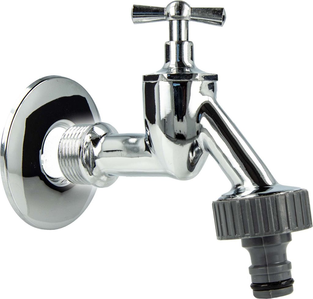 tecuro Auslaufventil 3/4 Zoll, Knebeloberteil, Steckkupplung, Wandrosette - Messing hochglanzverchromt