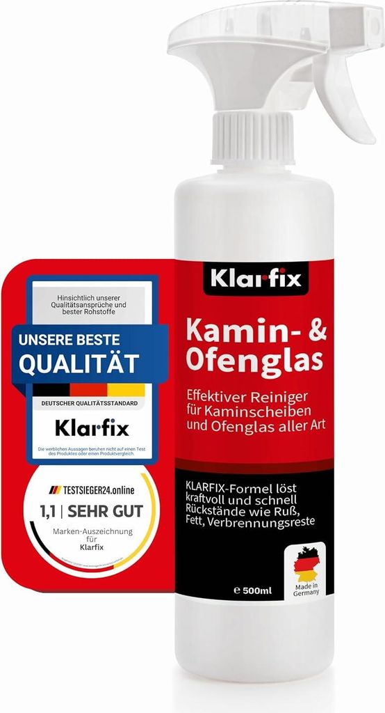 Kamin- und Ofenglasreiniger | Entfernt Ruß, Fett, Verbrennungsreste, Teer, Schmutz und Staub | Ideal für Kamine und Öfen aller Art | Kraftvolle ...