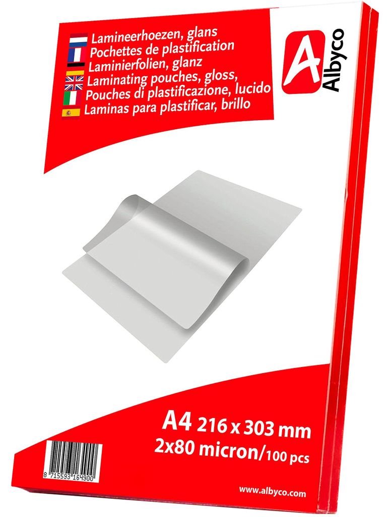 Albyco Laminierfolien A4 80 Micron Glänzend 100 Stück Produktbild 