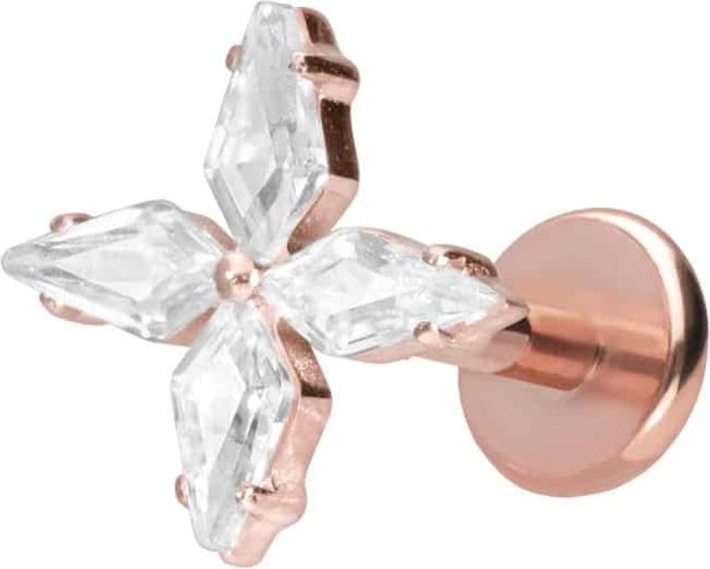 Ohrpiercing, Nasenpiercing Titan Labret mit Push Fit KRISTALLSTERN RoséGold Stablänge: 5mm | Stabstärke: 1mm