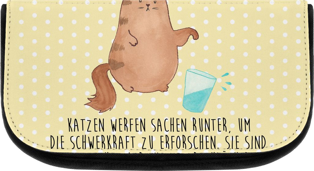 Mr. & Mrs. Panda Schminktasche Katze Wasserglas - Gelb Pastell - Geschenk, Kulturtasche, Wasser, Cat, Neugierig, Cats, Katzen, Organizer, Waschtasc...