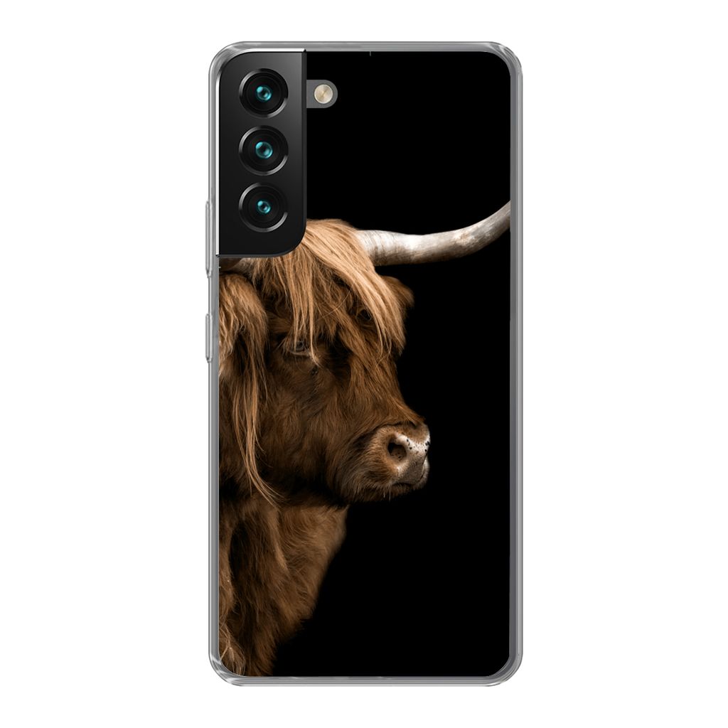 MuchoWow Handyhülle Schutzhülle Hülle für Samsung Galaxy S22 Schottischer Highlander - Kuh - Schwarz Silikon Softcase Handy Hülle - Mobiltel...