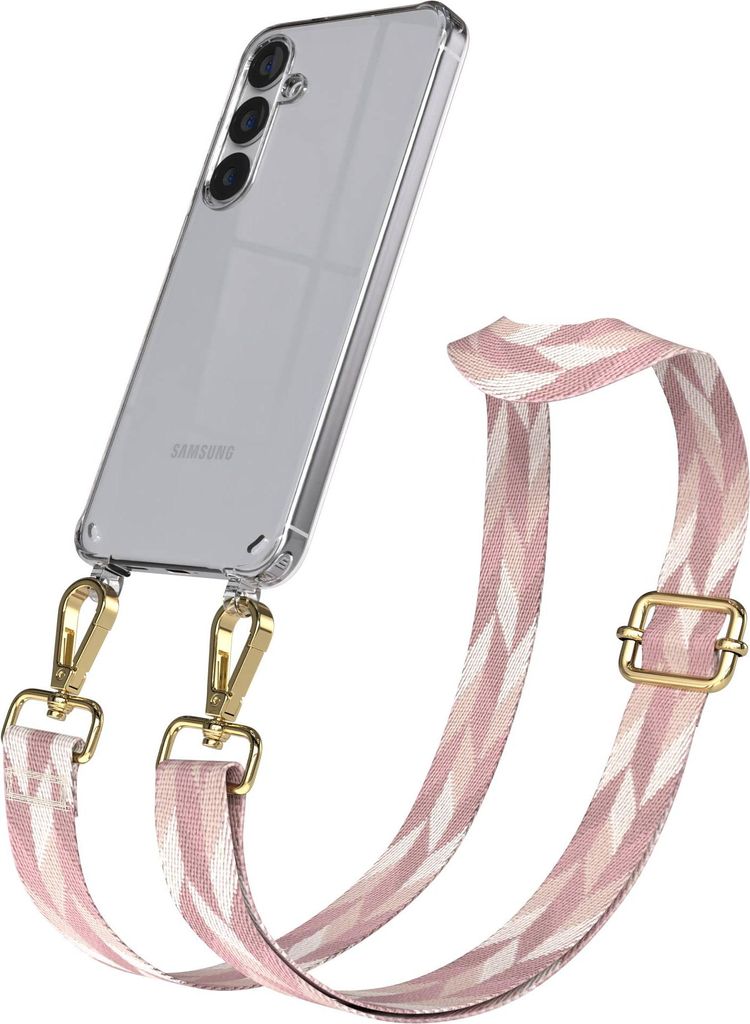 EAZY CASE Handykette - Verstellbarer Trageriemen kompatibel mit Samsung Galaxy S25 Plus, Handykordel mit transparenter Silikon-Hülle, Karabiner Go...