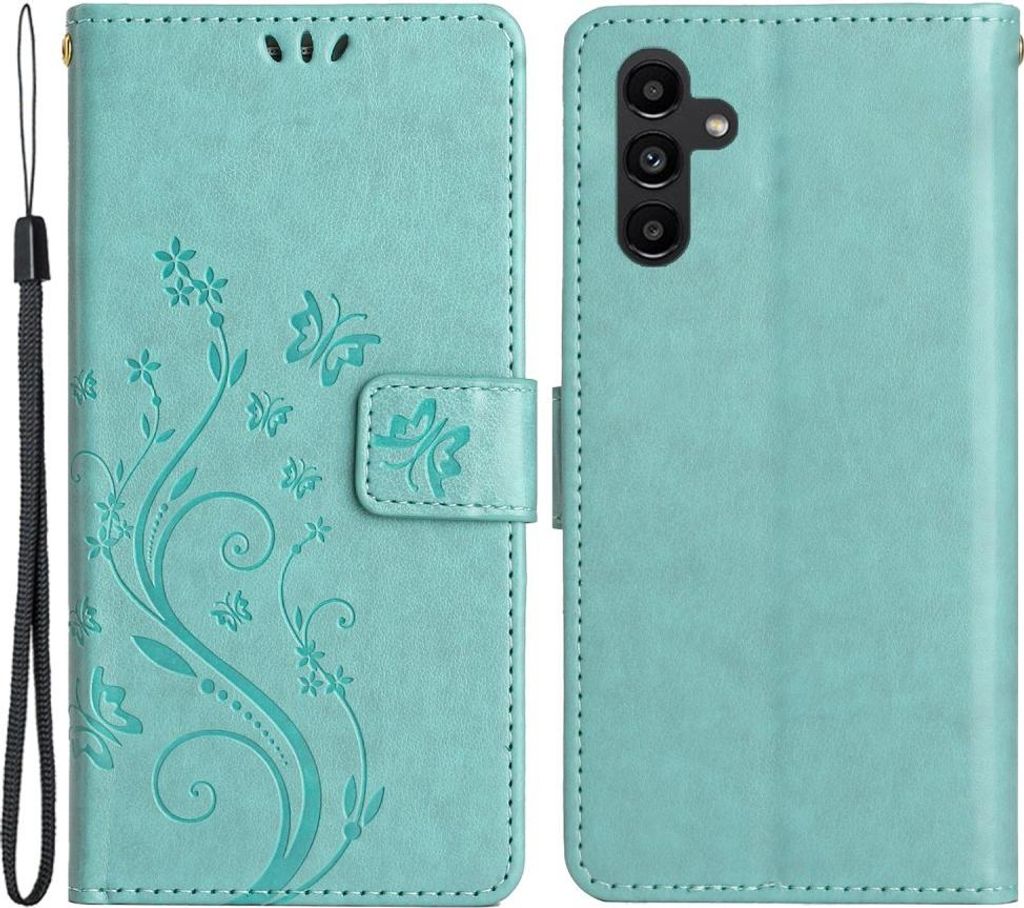 Samsung Galaxy A54 Hülle - Coverup Blumen & Schmetterlinge Klapphülle - Mintgrün