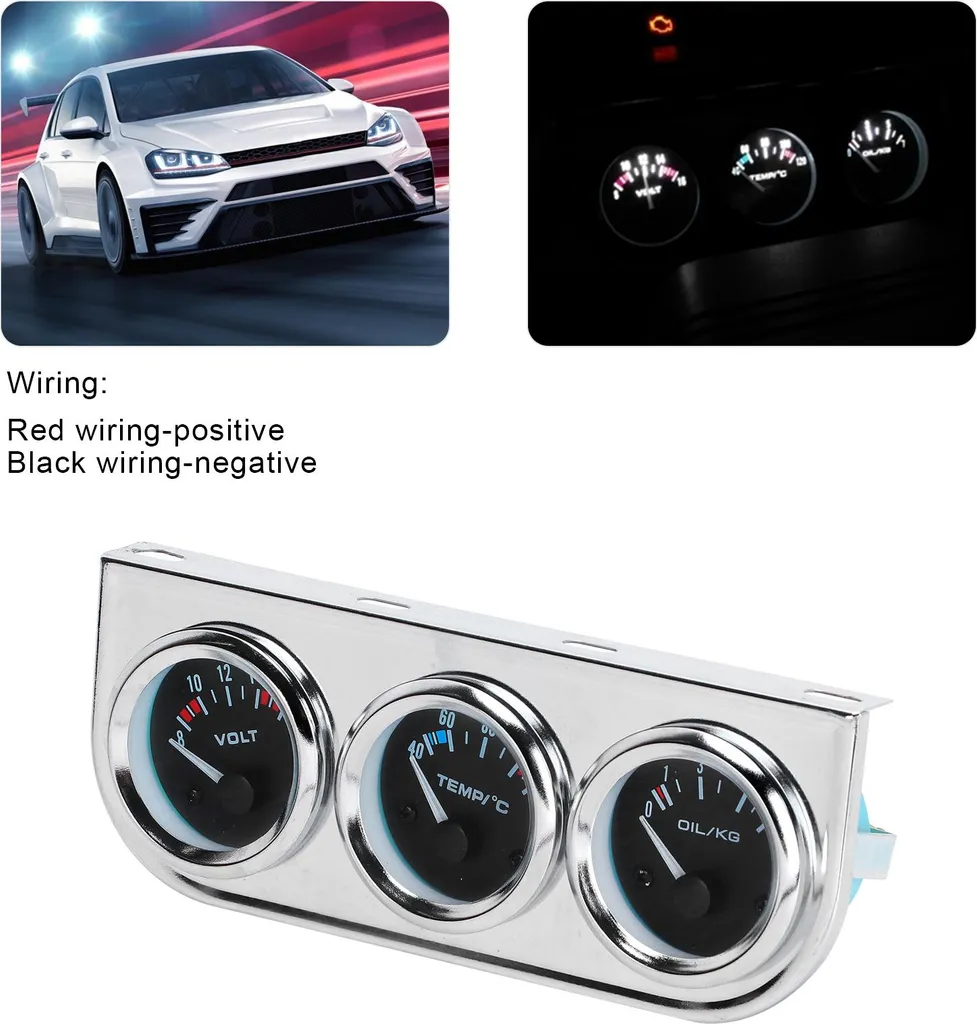 Manomètre de modification auto - 3-en-1 Pression d'huile, Eau, Volt (52mm) - 4