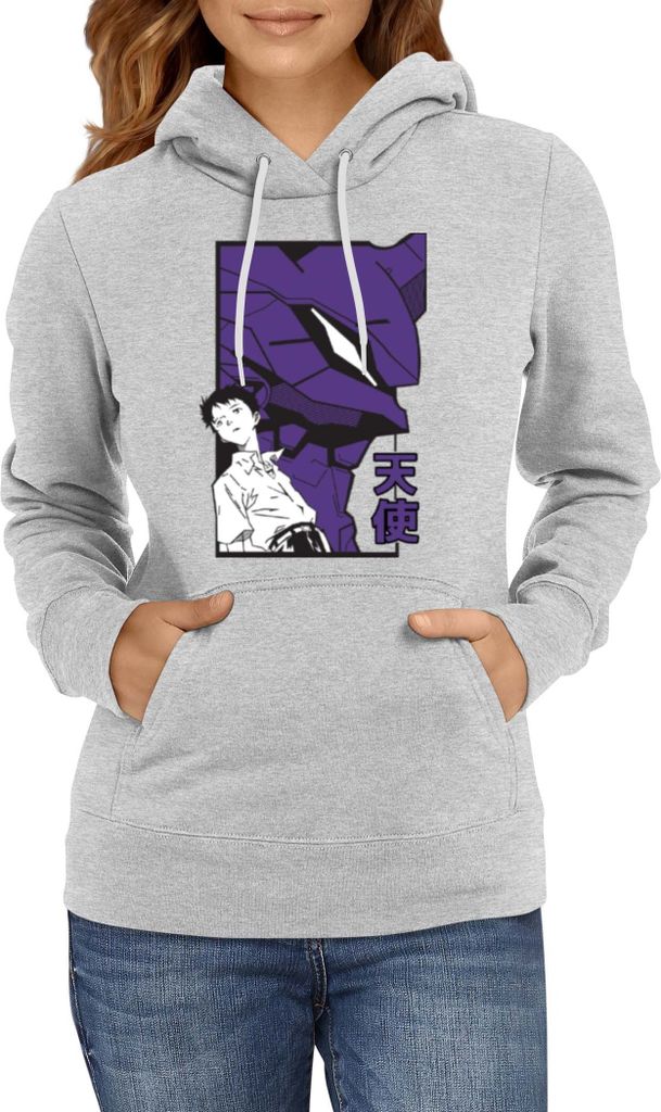 Damen Kapuzenpullover Japan Manga Comics Anime Neon Anime Genesis Manga Evangelion Shinji Eva Var-038 Shinji Eva, Lady M / Grau