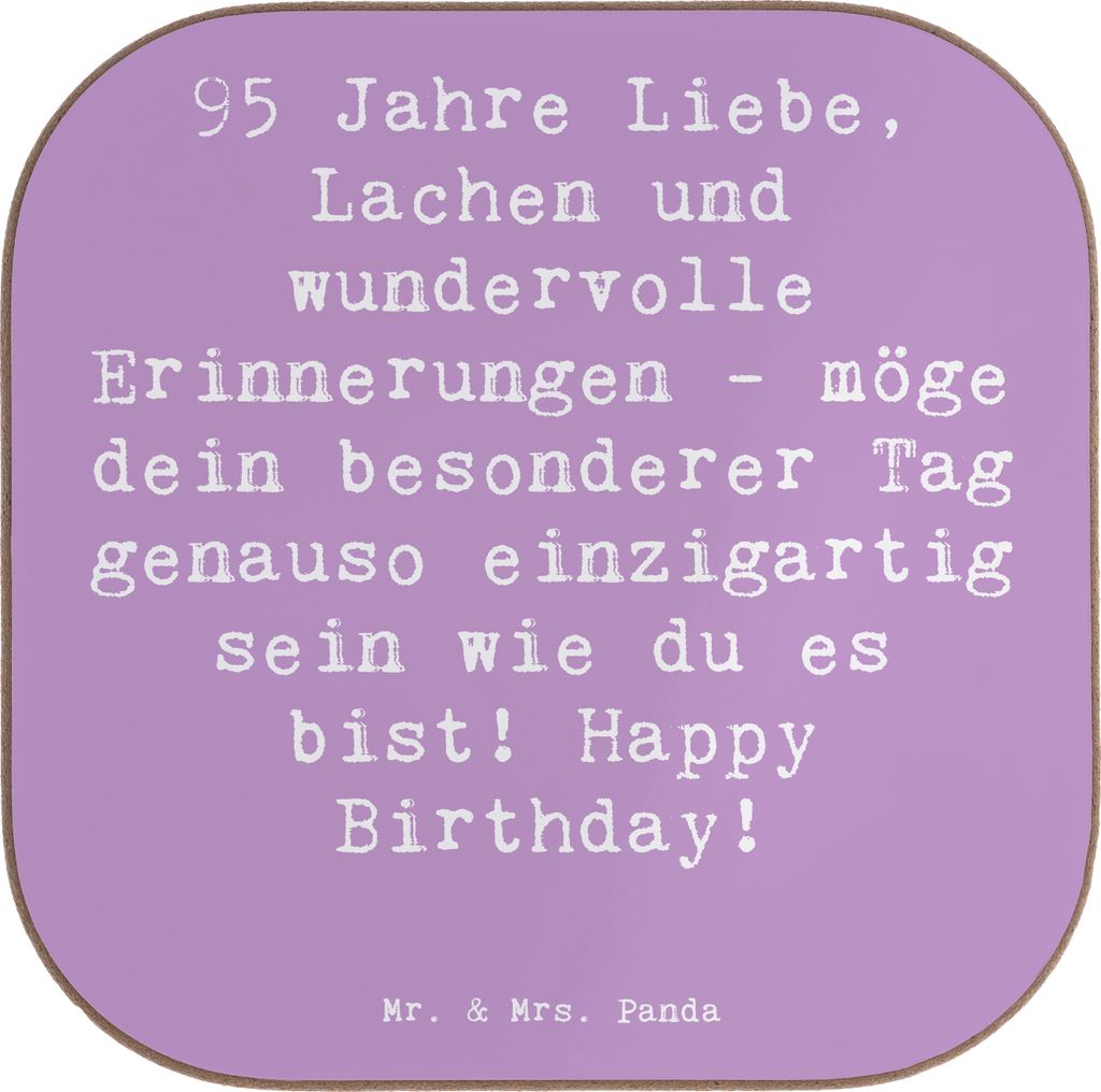 Mr. & Mrs. Panda Untersetzer Tasse Spruch 95. Geburtstag - Lavendeltraum - Geschenk, gläseruntersetzer, Holzuntersetzer, Happy Birthday, Glückwun...