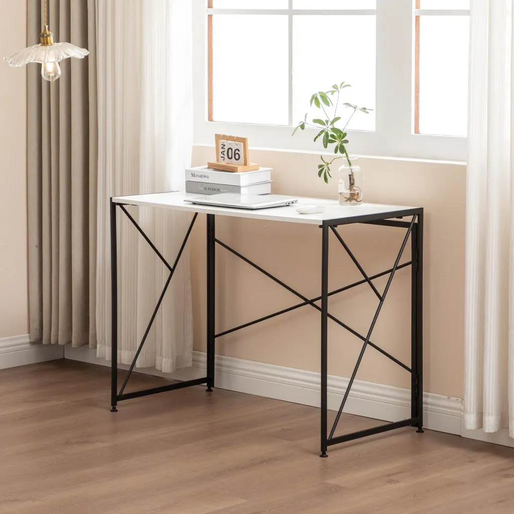 Table d'ordinateur pliable blanche 99cm - Meuble de bureau compact - 8
