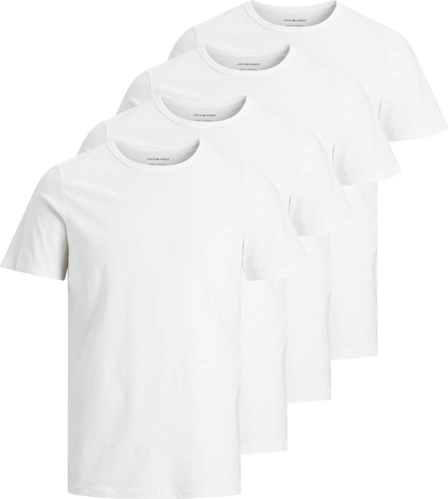JACK&JONES Herren T-Shirt, 4er Pack - JACBASIC CREW NECK TEE, Kurzarm, einfarbig, Baumwolle Weiß 2XL