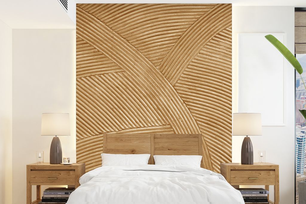 MuchoWow Fototapete für Wohnzimmer oder Schlafzimmer Wandtapete Vinyl Motivtapete Struktur - Natur - Kunst - Rattan - 165x220 cm - Wanddekorationen