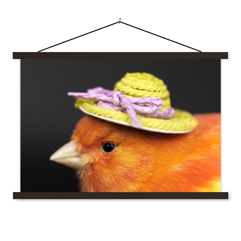 MuchoWow Textilposter Vogel - Hut - Orange 150x100 cm mit schwarzem Rahmen - Schlafzimmer