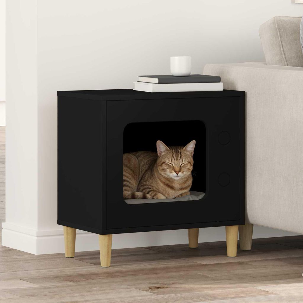 "Schlussverkauf" Katzenhaus moderne - Max. Gewicht: 60 kg - Schwarz 51x30x52 cm Holzwerkstoff C15701