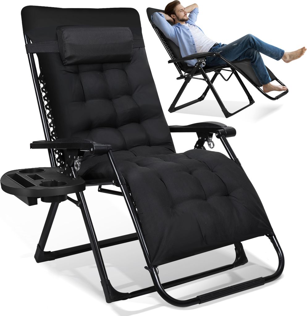 Aopunly Gartenstuhl Liegestuhl klappbar Campingstuhl Sonnenliege Strandliege 86x75x113cm bis 150 kg Schwarz mit verstellbarem und Rückenlehne