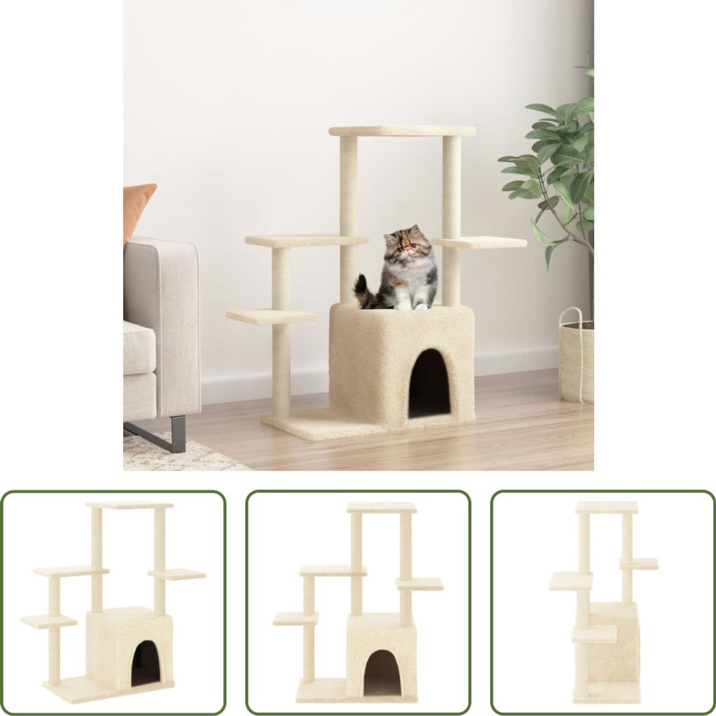 The Living Store Kratzbaum mit Sisal-Kratzsäulen Creme 97,5 cm