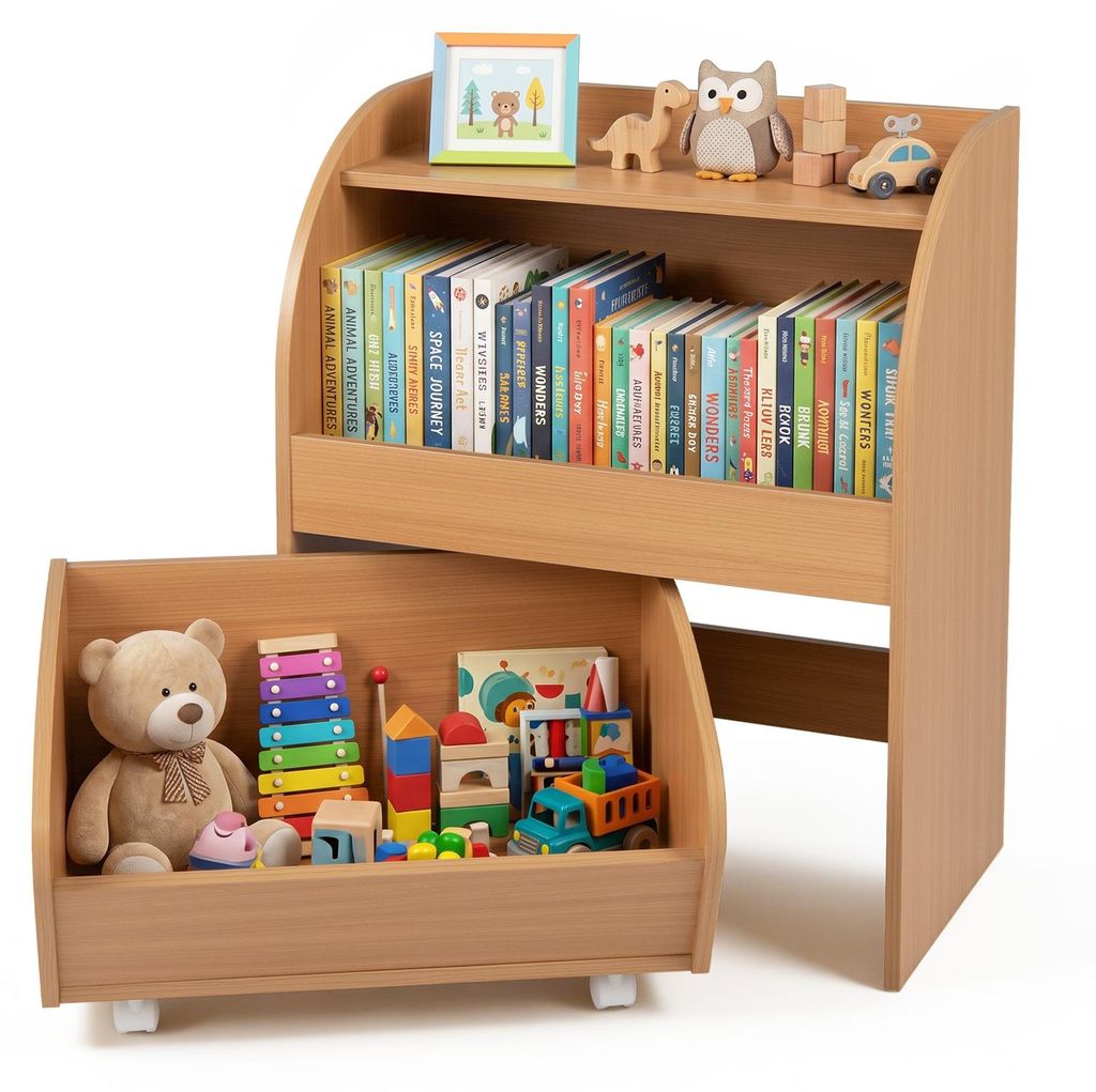 COSTWAY 3-stufiges Kinderegal mit Schublade auf Rollen, Produktbild 