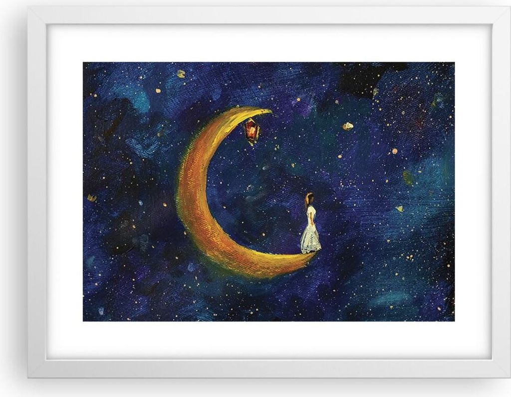 Gerahmtes Poster - Weißer Rahmen - Mädchen auf der Mond - Produktbild 