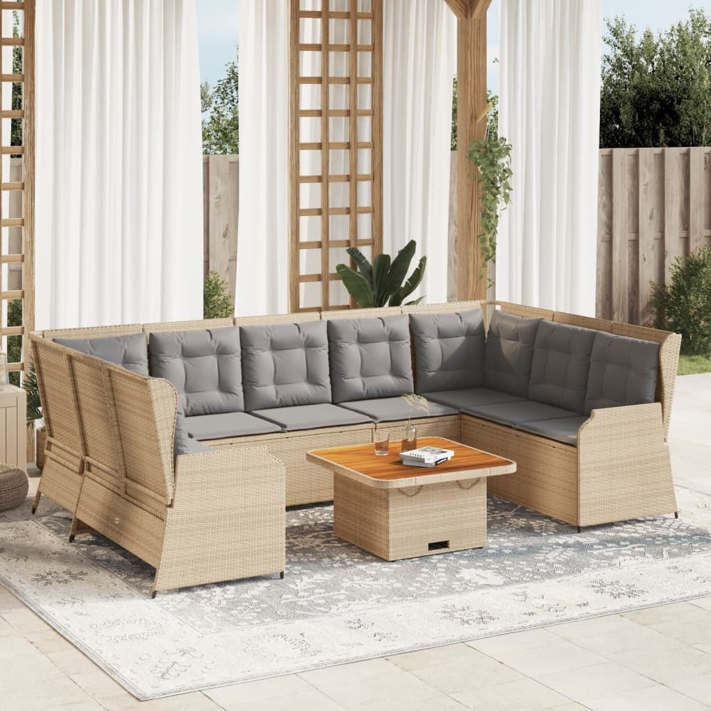 Industrie-Stil 7-tlg. Garten-Lounge-Set Sofa Set Essgruppe mit Kissen Beige Poly Rattan Terrassenmöbel2024 cloris