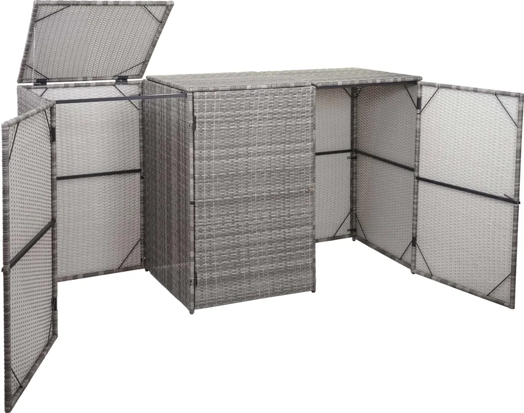 Cache poubelle triple gris pour jardin et terrasse HWC-E25 - 3x120L