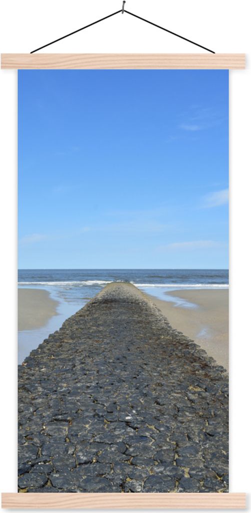 MuchoWow Textilposter Nordsee - Strand - Wasser 40x80 cm mit holzfarbenen Rahmen - Wohnzimmer