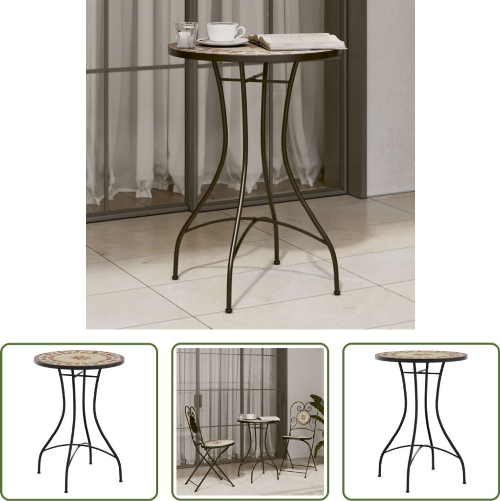 The Living Store Mosaik-Bistrotisch Terrakottarot und Weiß Ø50x70 cm Keramik