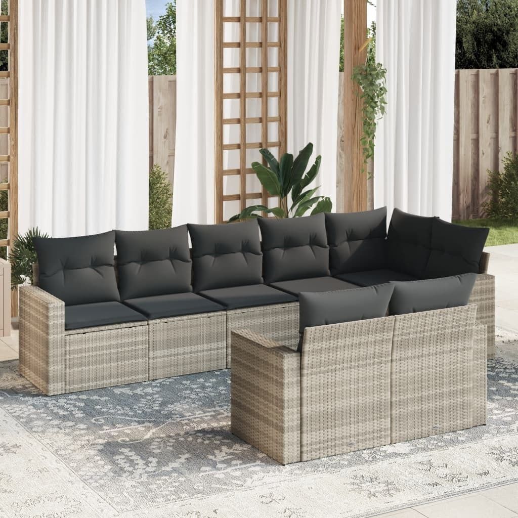 Maison Exclusive - 8-tlg. Garten-Sofagarnitur mit Kissen Hellgrau Poly Rattan