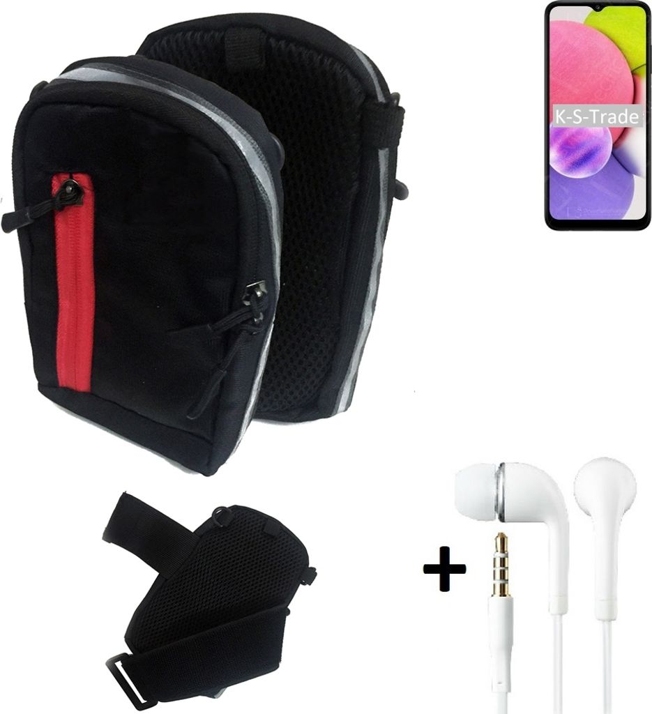 K-S-Trade Outdoor Gürteltasche Holster Umhängetasche + Kopfhörer kompatibel mit Samsung Galaxy A03s schwarz Handy Tasche Case travelbag