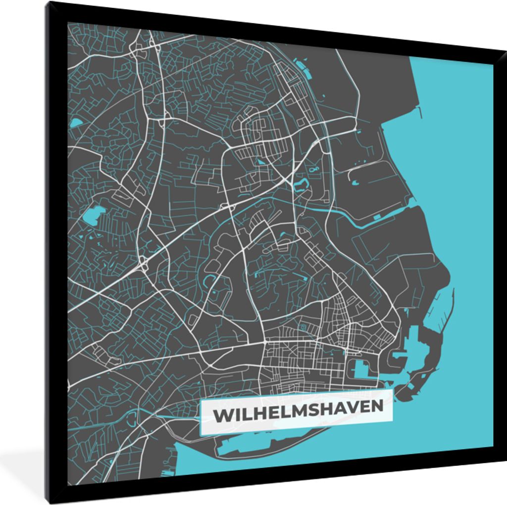MuchoWow Gerahmtes Poster Blau - Deutschland - Karte - Stadtplan - Wilhelmshaven 40x40 cm - Poster mit Schwarzem Bilderrahmen Wandposter Rahmen F...