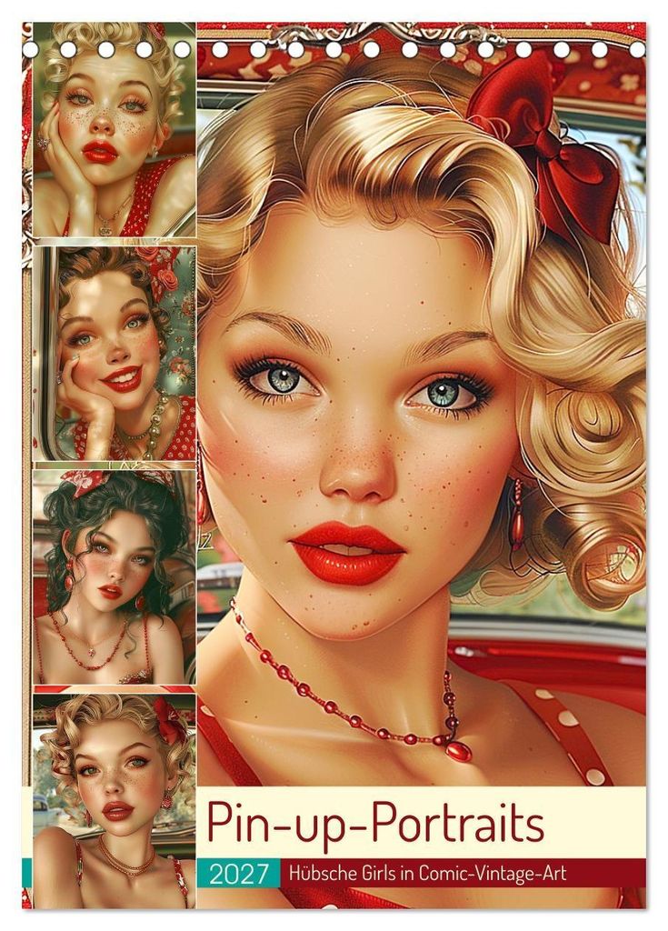 Pin-up-Portraits. Hübsche Girls in Comic-Vintage-Art (Tischkalender 2027 DIN A5 hoch), CALVENDO Monatskalender