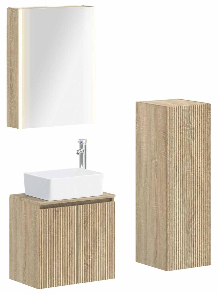 vidaXL Badezimmermöbel-Set 4 pcs Sonoma-Eiche Ingenieurholz und Glas