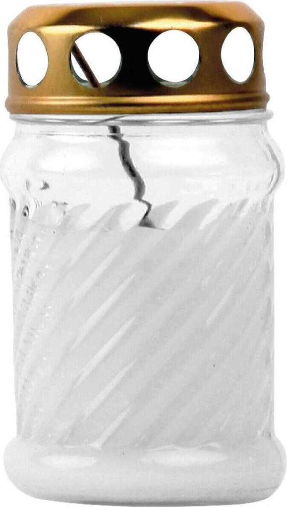 Grablicht aus Glas "Rille" 24 Stunden Brenndauer Weiß – Produktbild 