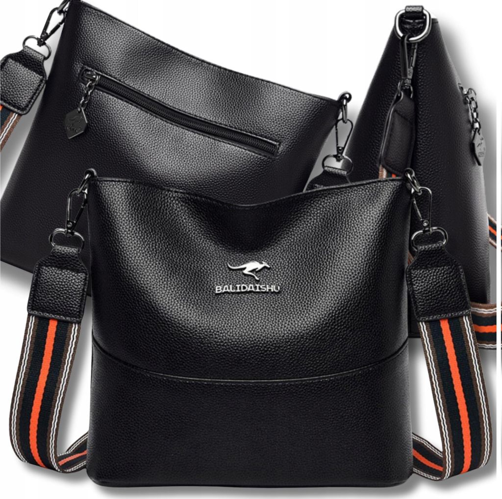 EDIBAZZAR | Schwarze Leder-Umhängetasche für Damen, Känguru Produktbild 