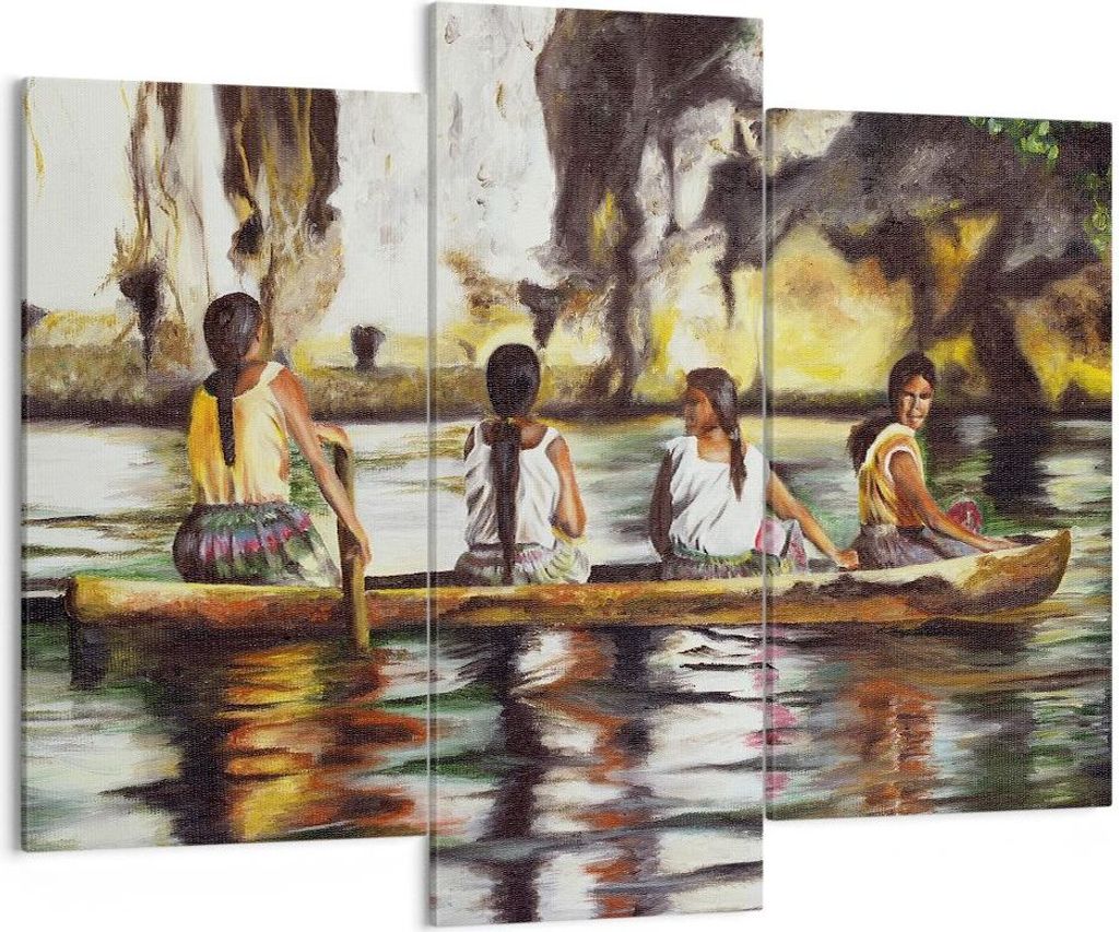 Bild auf Leinwand - Leinwandbild - Frau Wasser Boot - 130x100cm - Wand Bild - Wanddeko - Leinwanddruck - Bilder - Kunstdruck - Wanddekoration - Lei...